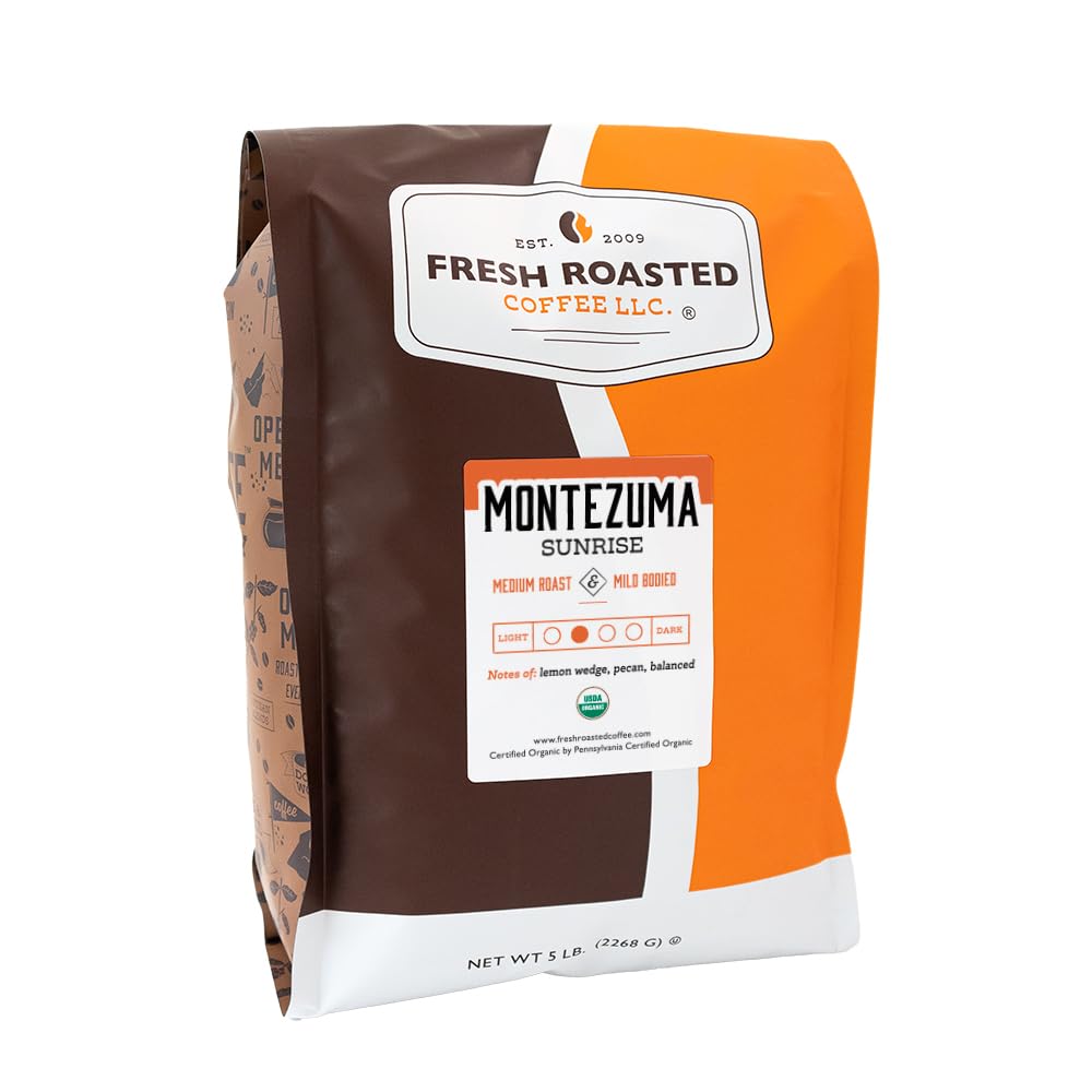 Fresh Roasted Coffee Organic Montezuma Sunrise Medium Roast Whole Bean 5 lb (80 oz) Kosher