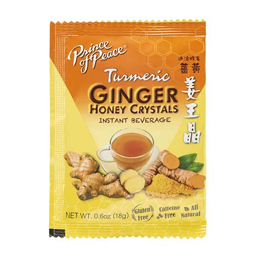 Prince Of Peace Instant Ginger Honey Crystals with Turmeric, 60 Sachets, Caffeine Free, 38oz (1080g), Yellow, Model POPGHCTURMERICP60-FF