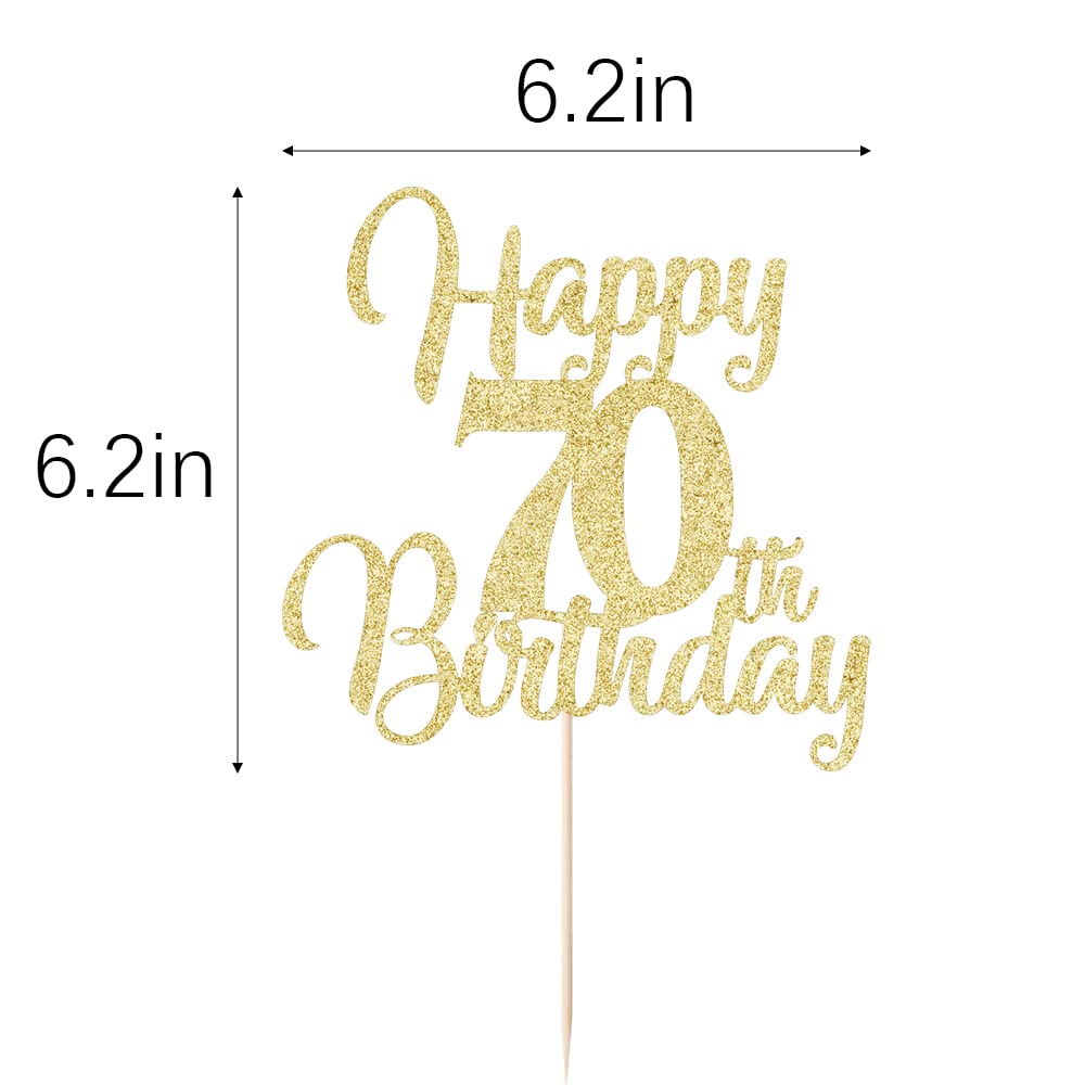Palasasa Gold Happy 70Th Birthday Cake Topper - 70Th Anniversary Cake Topper Party Decorations (70Th)