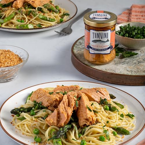 Tonnino Salmon Silver Fish - Extra Virgin Olive Oil - Pack of 6 - Skinless & Boness - Alternative to Tuna - Protein Snacks - Rea