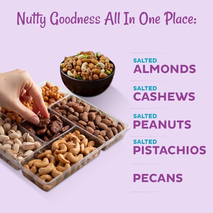 Nuts Gift Basket Variety Roasted Salted Nuts Holiday Gift Basket 5 Section Nuts - By Oh Nuts