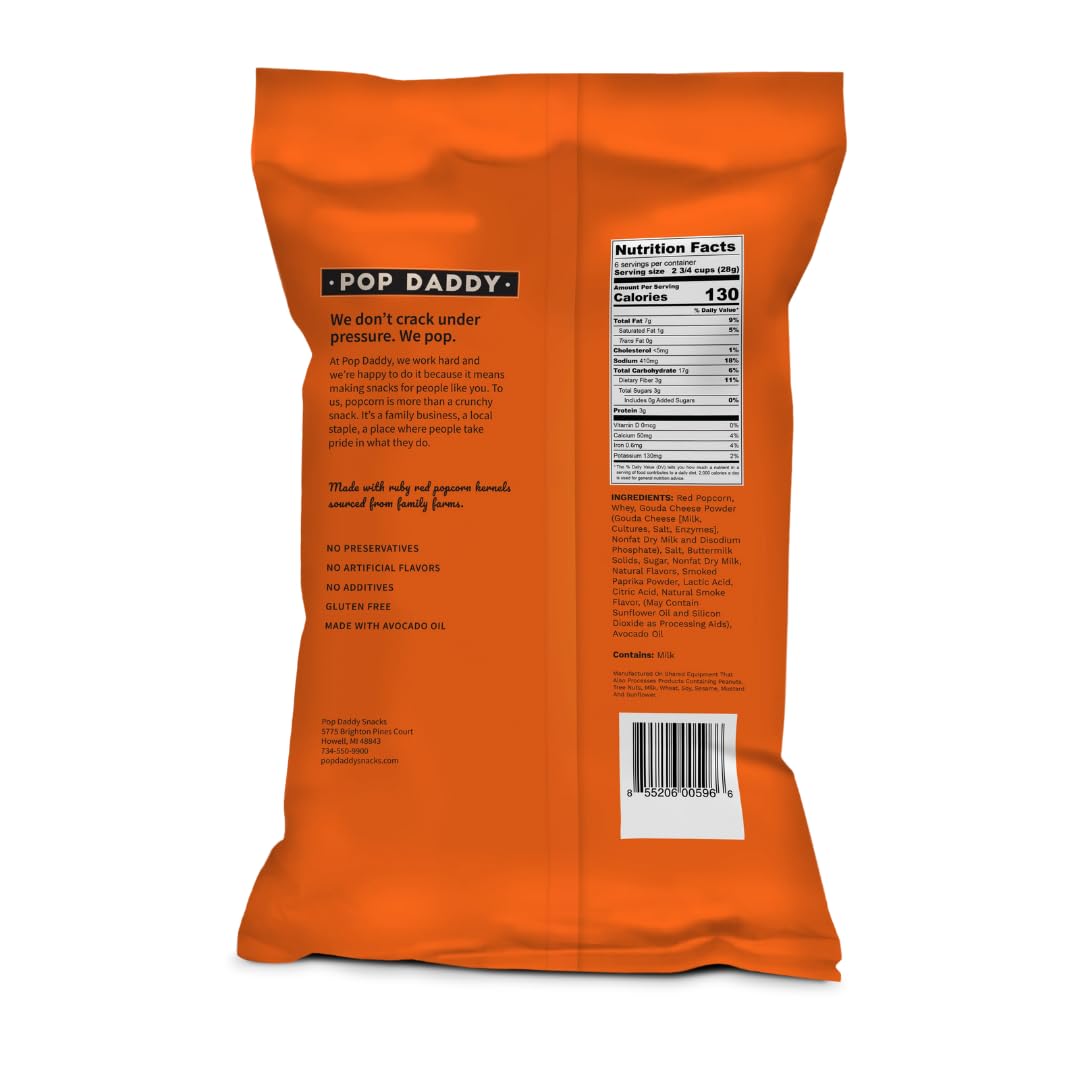 POP DADDY Gourmet Flavored Popcorn, Smoked Gouda, Gluten Free, 6oz Bags, 3 Pack