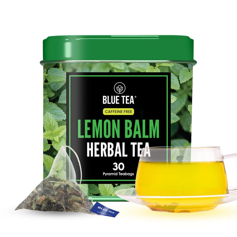 BLUE TEA Lemon Balm Tea - Caffeine Free, Vegan, Gluten Free - 30 Tea Bags - Tin Pack