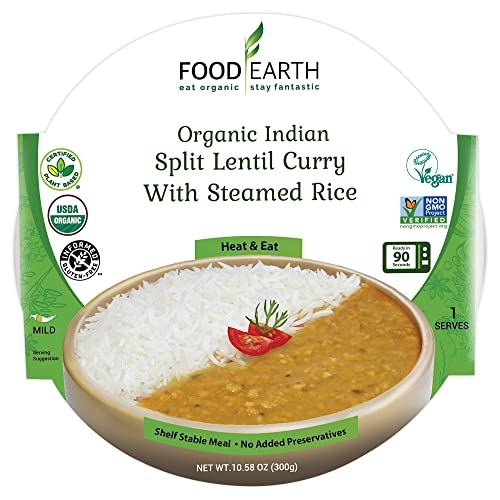 Food Earth - Split Lentil Curry & Steamed Rice Meal - Ready To Eat Cuisine - Vegan Plant-Based Organic Gluten-Free Gmo-Free - He