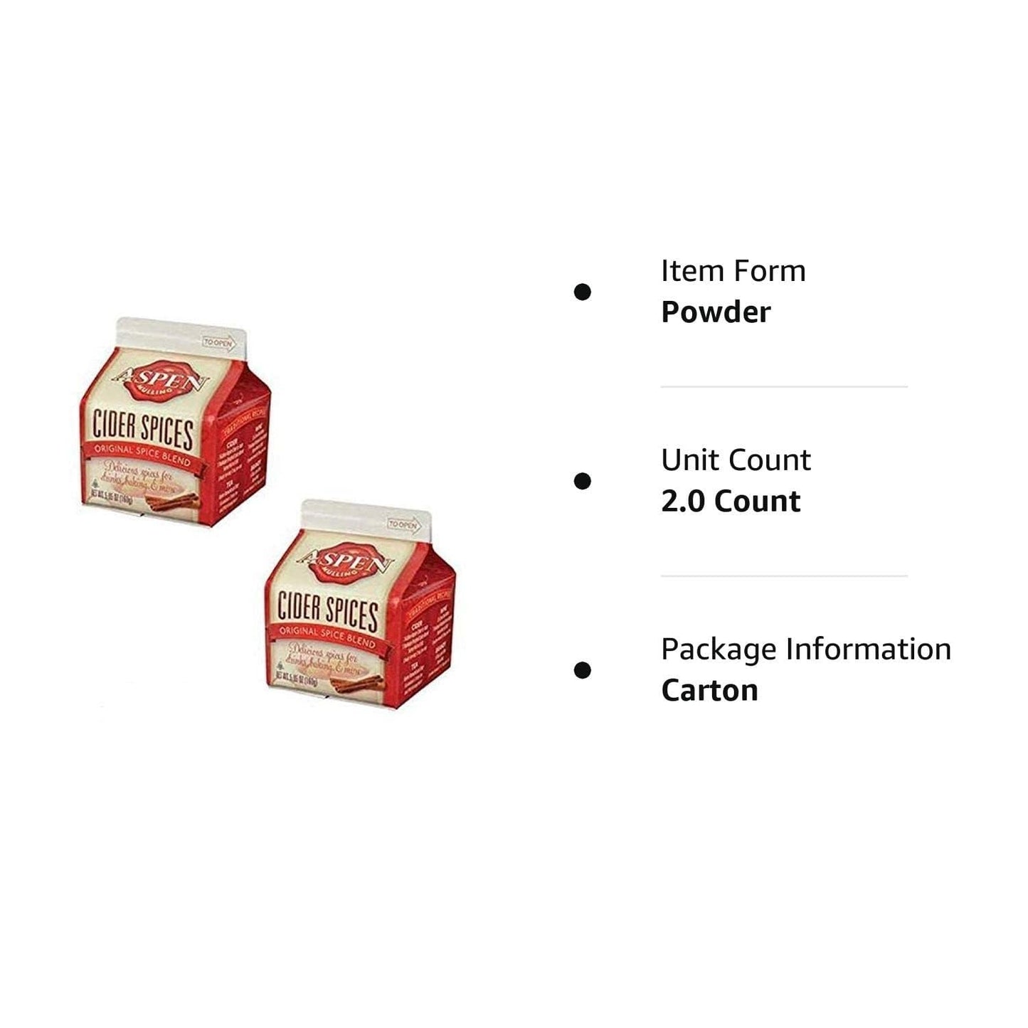 Aspen Mulling Cider Spices - 2 Pack of 5.65 oz Cartons, Perfect for Holiday Beverages
