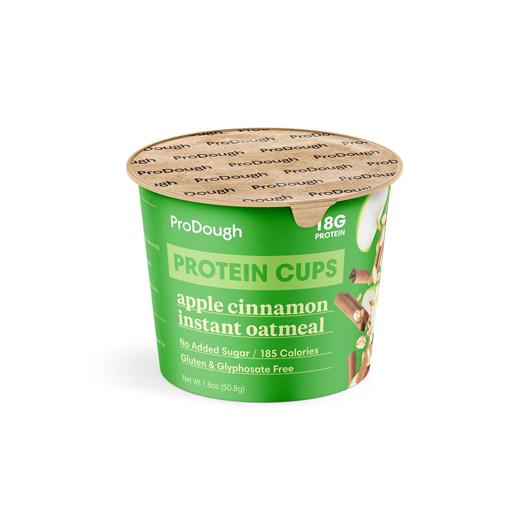 ProDough High Protein Instant Oatmeal Cup, 18g Protein, Low Carb, No Added Sugars, 12pk, Apple Cinnamon