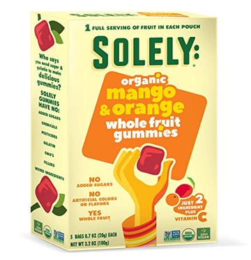 Solely Organic Mango And Orange Whole Fruit Gummies 3.5 Oz  Three Ingredients  No Added Sugars Artificial Colors Or Flavors  Veg
