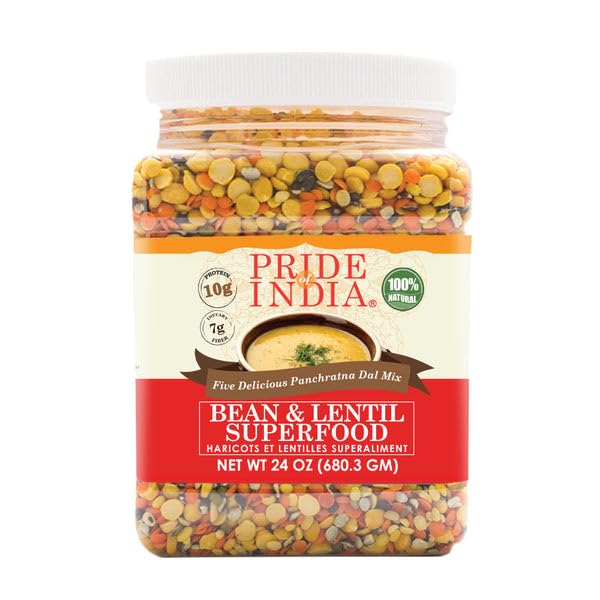 Pride Of India - Pack Of 6 - Indian Bean & Lentil Superfood - Five Delicious Panchratna Dal Mix, 1.5 Pound Jar
