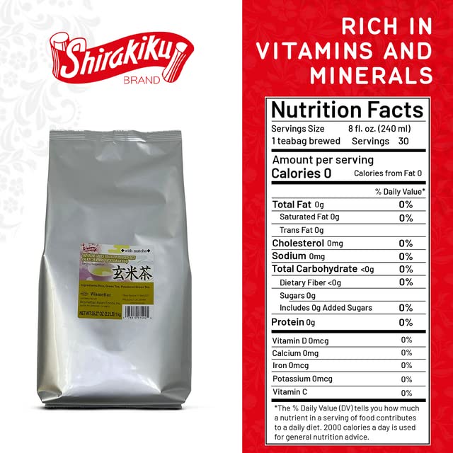 Shirakiku Iri Gennmaicha Green Tea Loose Leaf - Japanese Matcha with Roasted Rice, 2.2 lbs, Perfect for Traditional Teas, 30 Servings