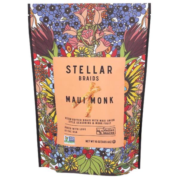 STELLAR SNACKS Maui Monk Pretzels, Vegan Gourmet Pretzel Sticks, 16 Oz Resealable Bag