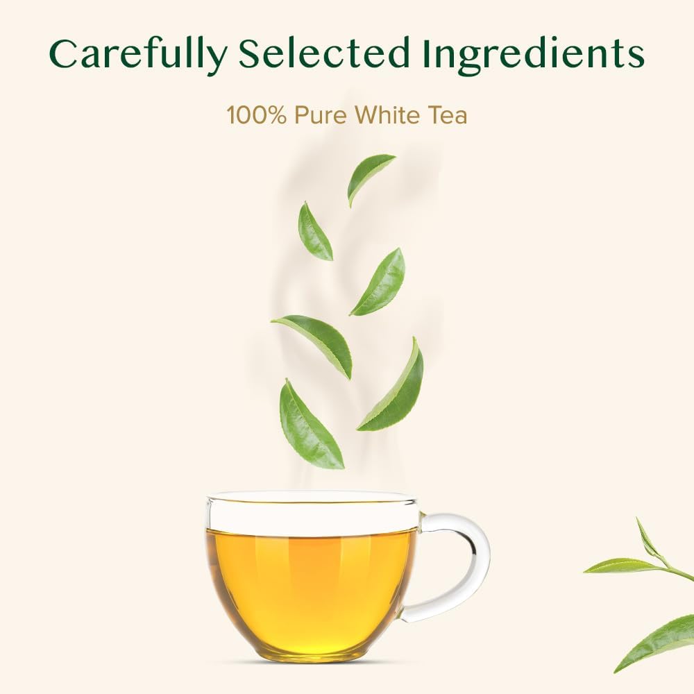 VAHDAM Imperial Himalayan White Tea Bags, Low Caffeine, Non-GMO, Gluten-Free, 15 Count, Off-white, Individually Wrapped Pyramid Bags