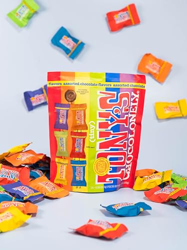 Tonys Chocolonely Assorted Chocolate Candy Pieces, Belgian Milk & Dark Chocolate, Caramel Sea Salt, Almond Sea Salt, Honey Almon