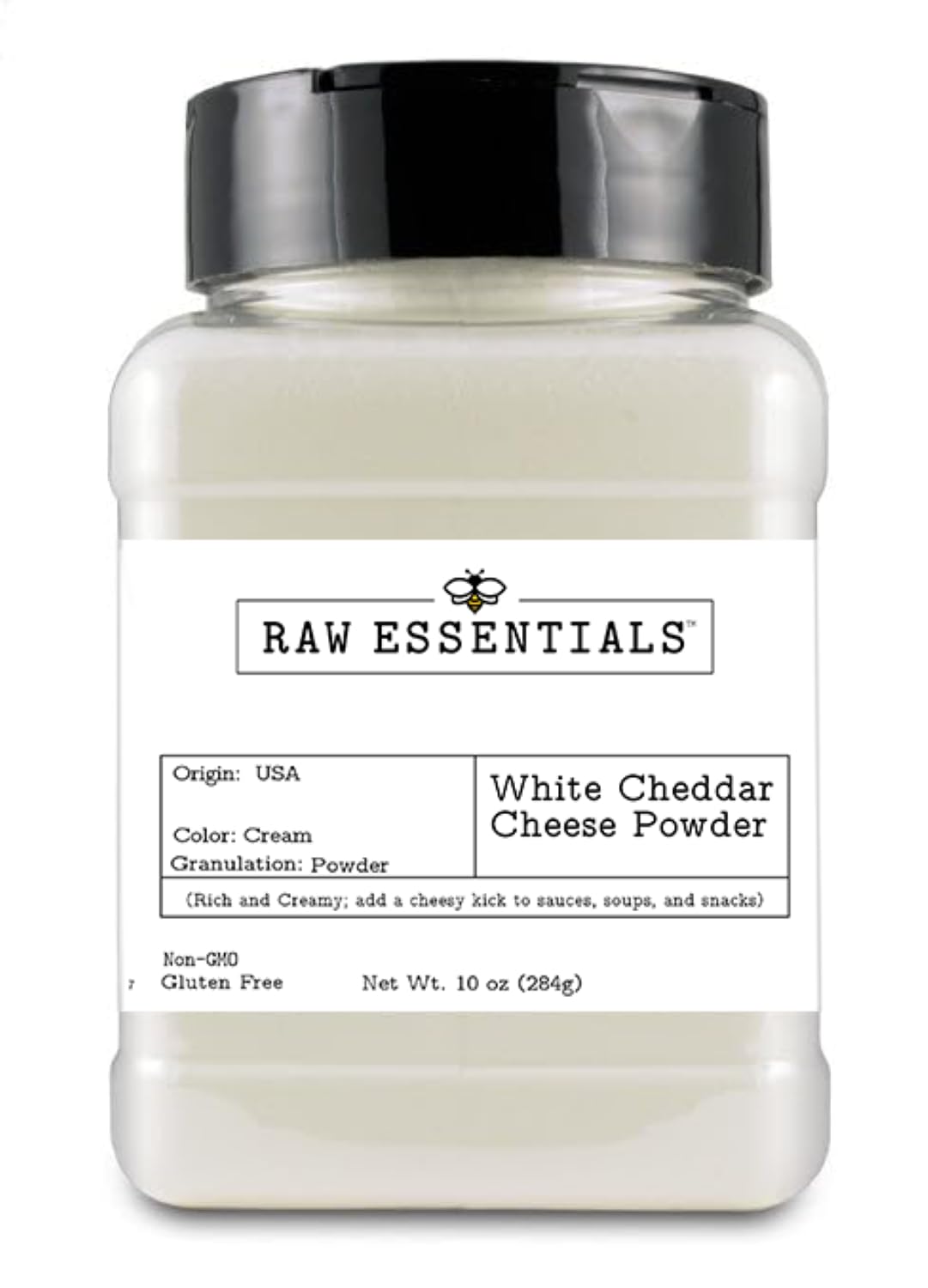 Raw Essentials White Cheddar Cheese Powder - Creamy And Rich Flavor - Perfect For Enhancing Sauces  Soups  And Marinades - Non-Gmo And Gluten-Free - 10 Ounce Bottle