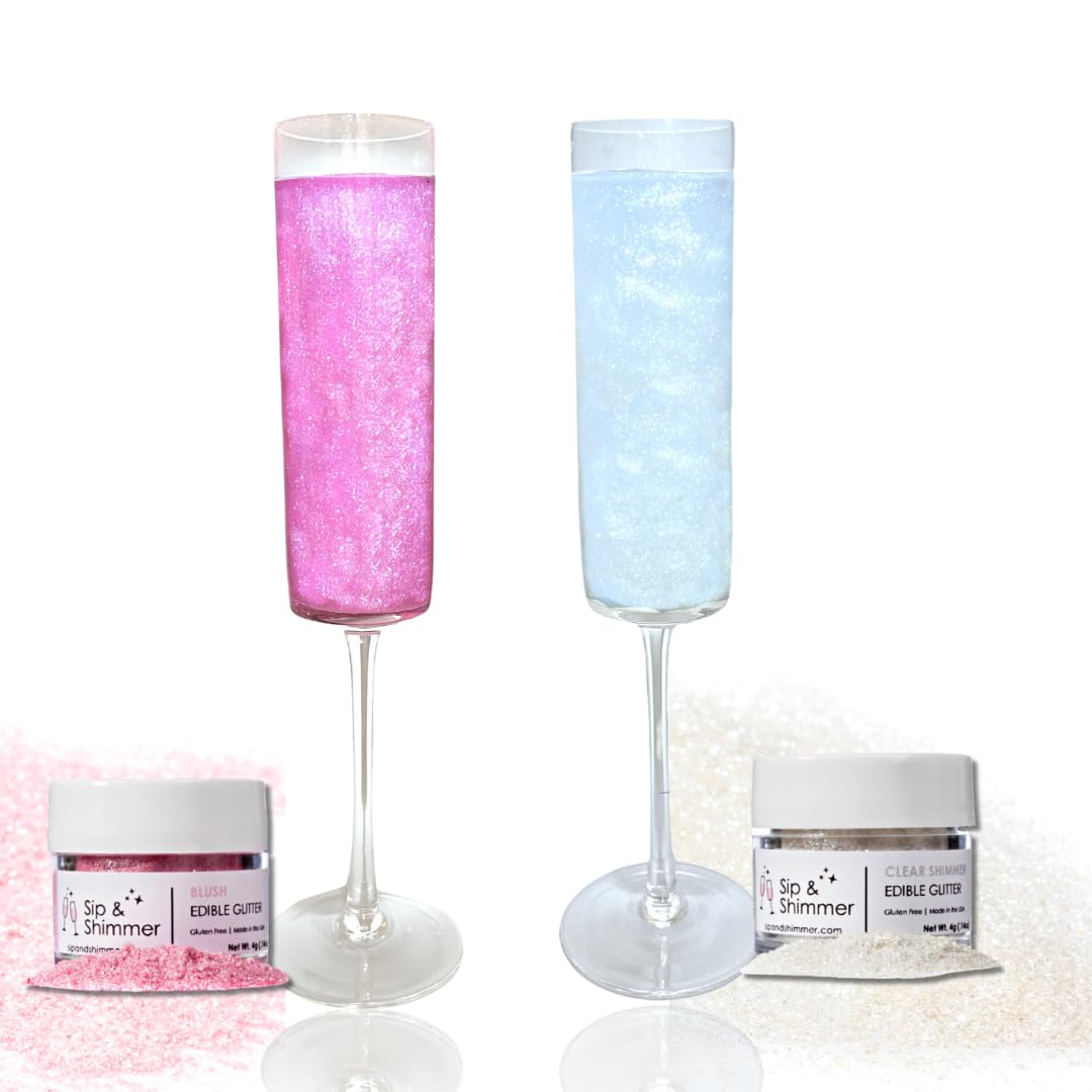 Sip & Shimmer Edible Glitter for Drinks - Food-Grade Cocktail Glitter - Bachelorette Pink & Clear
