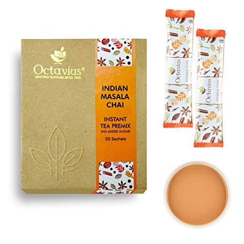 Octavius | Indian Masala (No Added Sugar) Premix Tea - 50 Pouches | Low Sugar | Readymade Tea Mix | Ready Tea | Premix Tea Powde