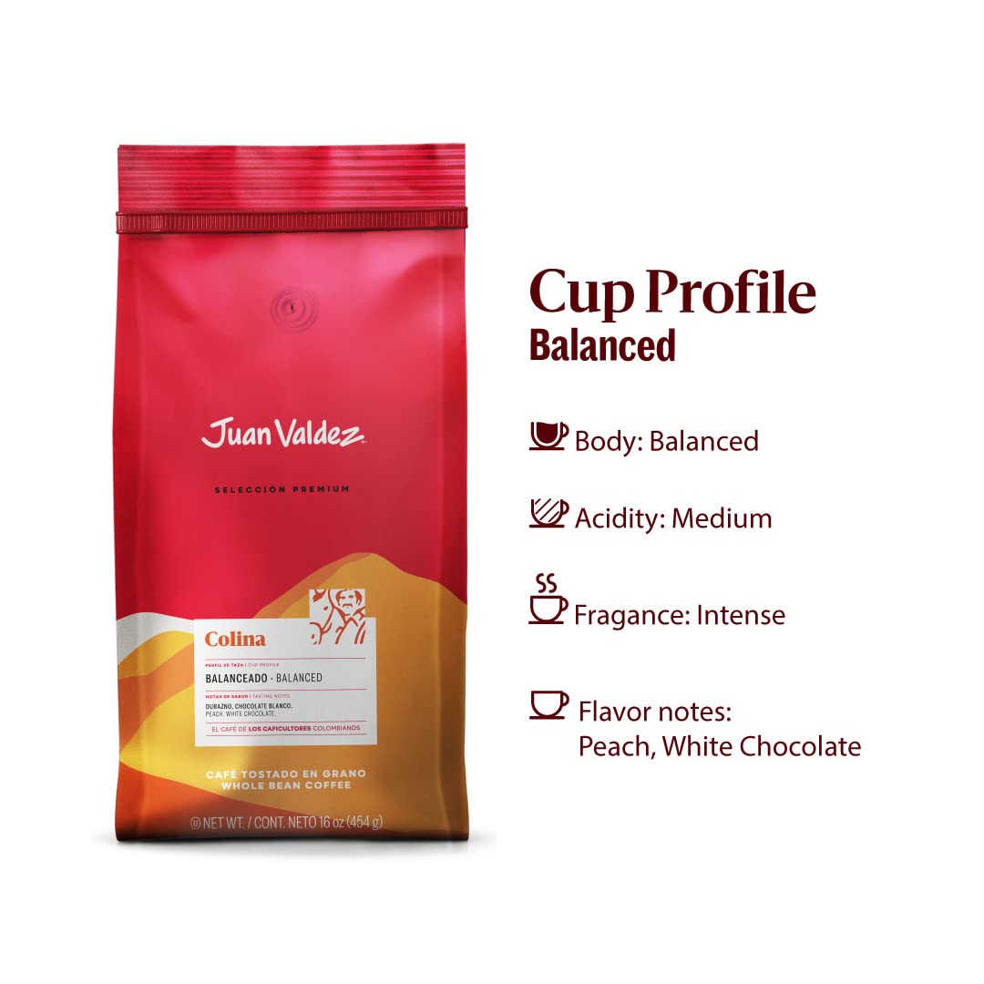 Juan Valdez Whole Bean Coffee, Balanced Roast, 16 OZ, Premium Colombian Coffee, Model S-PL-4552