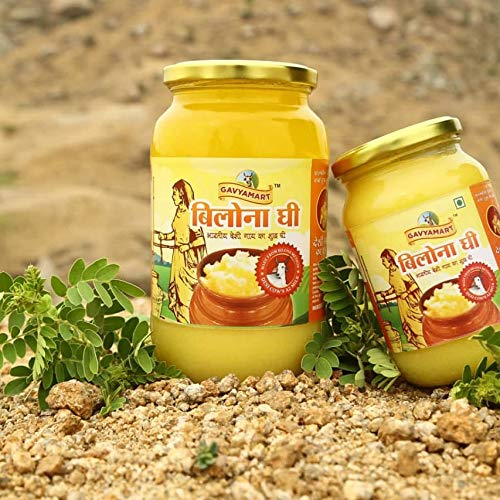 GAVYAMART Bilona Ghee 100% Pure Desi Kankrej Cow Ghee-Made Using Traditional Bilona Method 1 L- Glass Jar Pack (2 * 1 Liter)