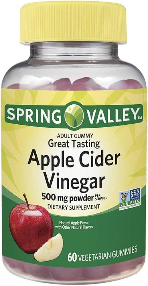 Spring Valley Apple Cider Vinegar Gummies, 500 mg, Great Apple Flavor, 60 Servings