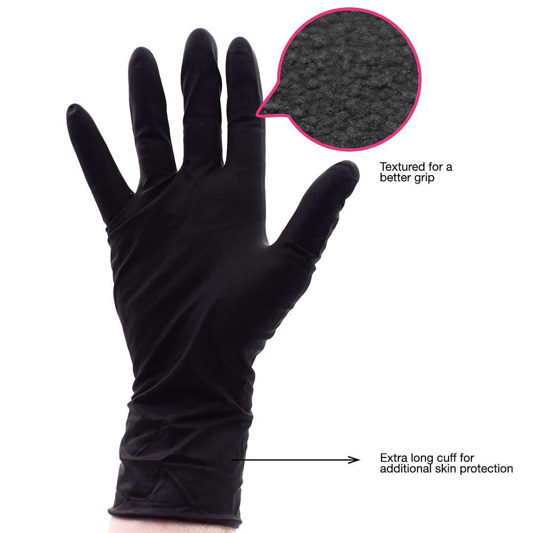 Colortrak Premium Grip Reusable Gloves, 4 Pairs (8 Gloves Total), Powder Free Latex, Durable And Chemical Resistant, Textured For Better Grip, Extra Long Cuff, Washable, Black, Large,