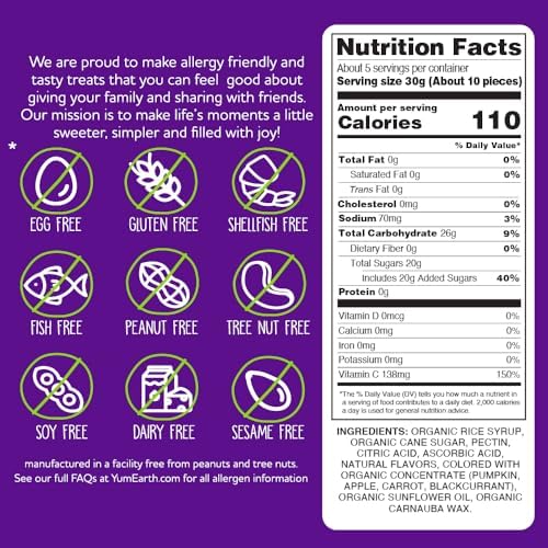 YumEarth Organic Fruit Snacks, 5oz. (Pack of 6), Allergy Friendly, Gluten Free, Non-GMO, Vegan, No Artificial Flavors or Dyes,5