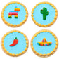 Cinco De Mayo - Cactus, Sombrero, Pinata, Chili Pepper Edible Sugar Cake Toppers, 12 Count