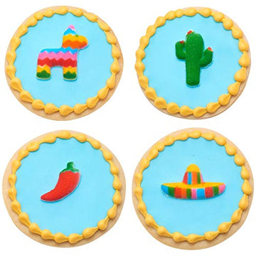 Cinco De Mayo - Cactus, Sombrero, Pinata, Chili Pepper Edible Sugar Cake Toppers, 12 Count