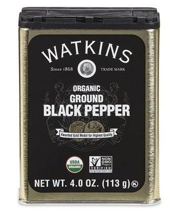 Watkins Gourmet Organic Spice Tin, Ground Black Pepper, 4 Oz