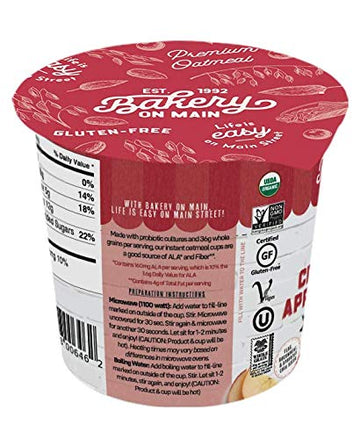 Bakery On Main Oatmeal Cups, Usda Organic, Gluten-Free, Vegan & Non Gmo, Probiotic - Cranberry Apple Almond, 1.9Oz (Pack Of 12)