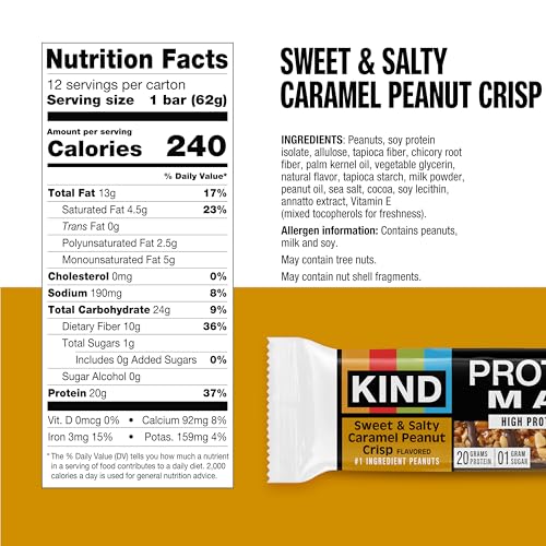 KIND Protein MAX Variety Pack  4 Flavors  High Protein Keto Snack Bars  20g Protein  Low Sugar (0g Added)  Gluten Free  12 Bars