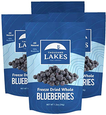 Thousand Lakes Freeze Dried Fruit - Blueberries 4-Pack 1.2 Ounces (4.8 Ounces Total) | No Sugar Added | 100% Whole Blueberries