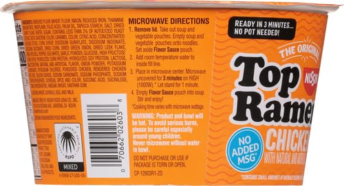 Nissin Top Ramen Bowl Ramen Noodle Soup, Chicken, 3.42 Ounce
