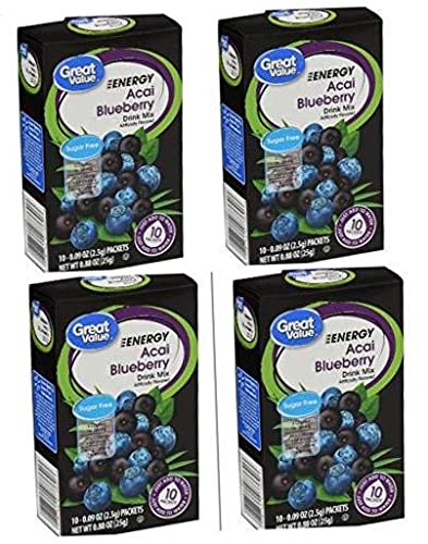 Great Value Energy Acai Blueberry Sugar-Free Drink Mix - 40 Packets, 3.52 Ounce, Model -102021-v1