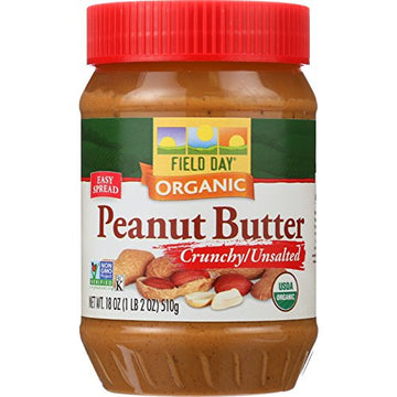 Field Day Organic Easy Spread Peanut Butter, Crunchy, No Salt (12X18Oz)