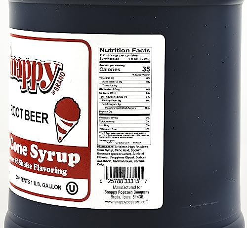 SNAPPY Sno Cone Syrup, Root malt-inspired Flavor, 1 Gallon (128 Fl Oz), Ready to Use for Snow Cone Machines, Model 33305GA