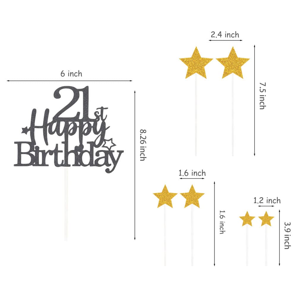 Pargleev Glittery 21st Birthday Cake Topper, Personalised Party Decoration, Black Gold, Paper