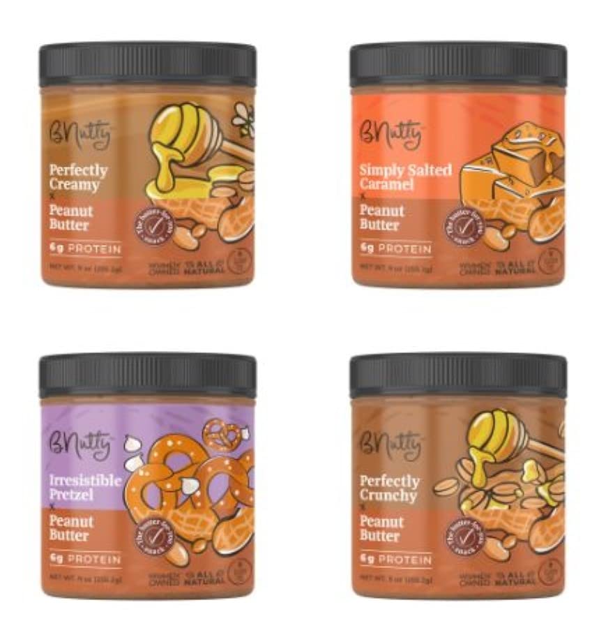BNutty Sweet & Salty Peanut Butter | Simply Salted Caramel, Irresistible Pretzel, Perfectly Crunchy & Creamy | Natural, Gluten-F