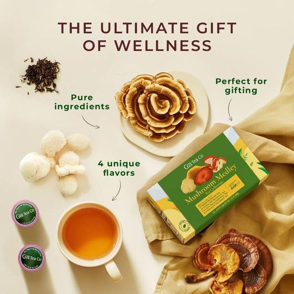 Gya Tea Co Mushroom Medly Tea Pod Collection Gift Set - Assorted Flavors, 16 Count