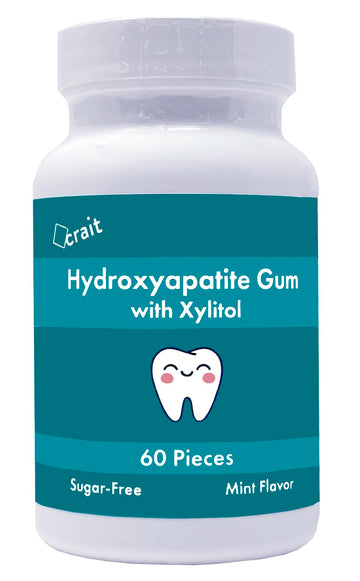 crait Hydroxyapatite Gum Remineralizing Gum with Non-Nano Hydroxyapatite and Xylitol, Sugar-Free Mint Chewing Gum 60 Pieces