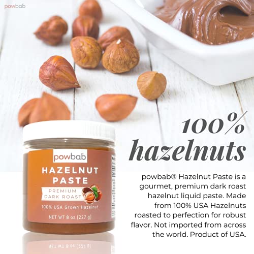 Powbab Hazelnut Paste - 100% Usa Grown Hazelnuts (8 Oz). Premium Dark Roast Nutty Flavor. Sugar Free Hazelnut Spread, No Added Sugar. Use For Hazelnut Butter Or Keto Hazelnut Spread. Non-Gmo, Vegan.