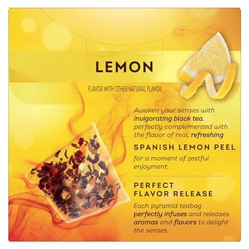 Lipton Black Tea Lemon Pyramid Tea Bags, 20 Count, Flavored Teabags for a Refreshing Cup of Tea
