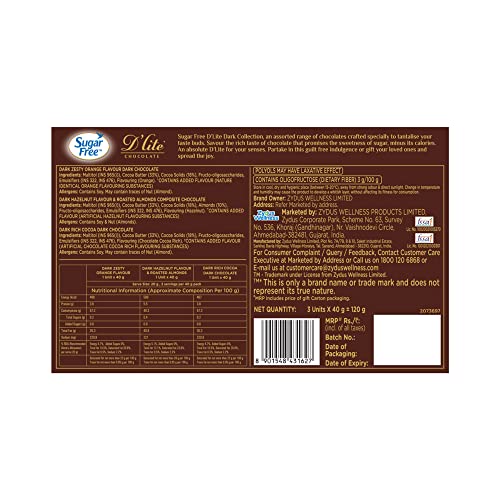 Sugar Free Dlite The Dark Collection Assorted Chocolate Gift Pack, 120 G