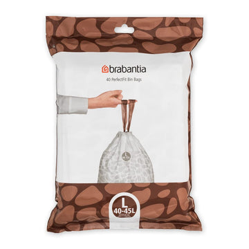 Brabantia Perfectfit Trash Bags (Size L/10.6-12 Gal) Thick Plastic Trash Can Liners With Drawstring Handles (40 Bags)