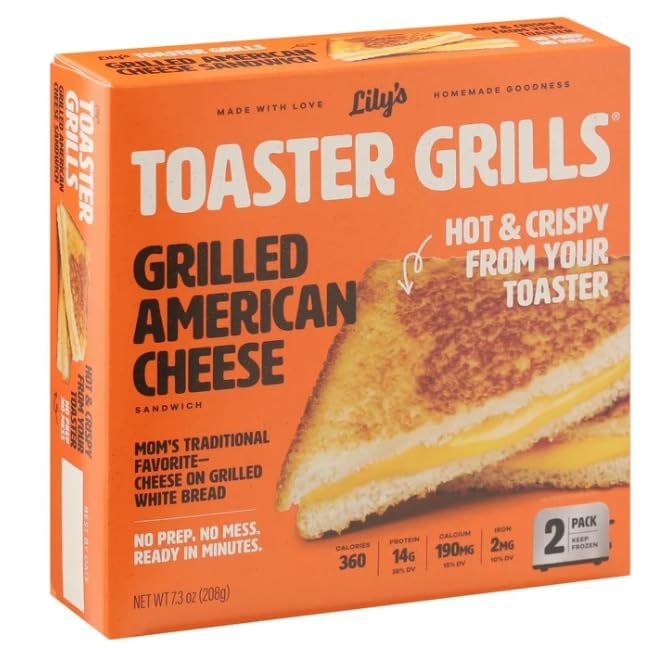 Lilys Toaster Grills - American Cheese Sandwich - Frozen Meal, 2 Pack - Pack of 6
