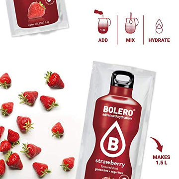 Bolero- Sugar Free Drink Mix Packets Strawberry Fruit Flavors | Powdered Flavored Water Packets | 12 Large Sachet On The Go Packets