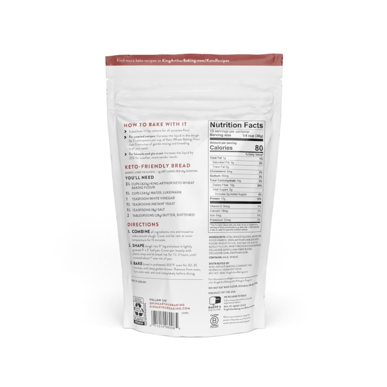 King Arthur, Keto Wheat Flour Blend, Non-GMO Project Verified, 1-to-1 Substitute for All- Purpose Flour, 16 Ounce (Pack of 4)