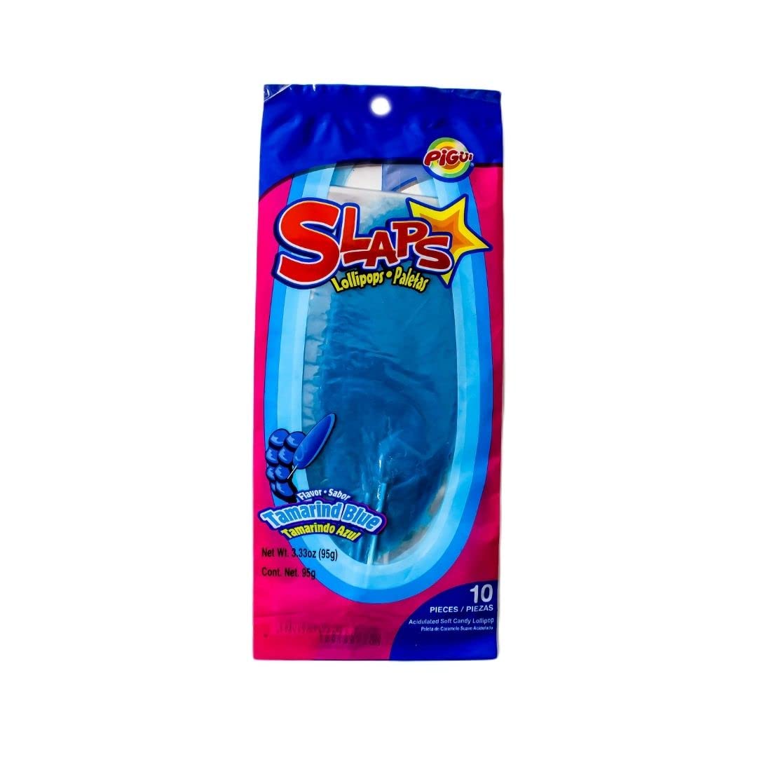 Pigui | Slaps Tamarind Blue Flavor Paletas Mexican Candy (100 Lollipops)