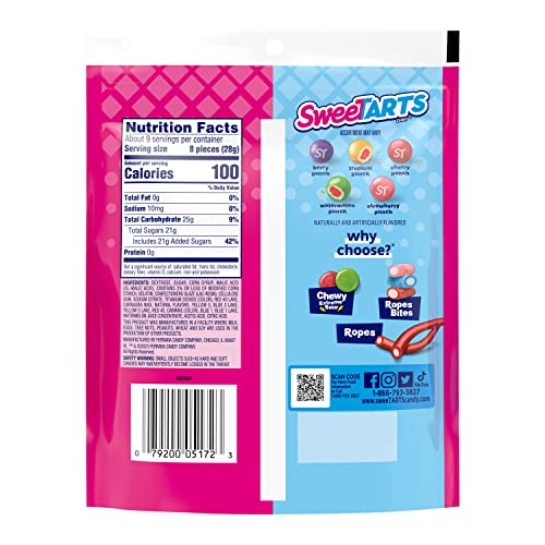 SweeTARTS Chewy Fusions Candy, Fruit Punch Medley, 9 Ounce (Pack of 2)