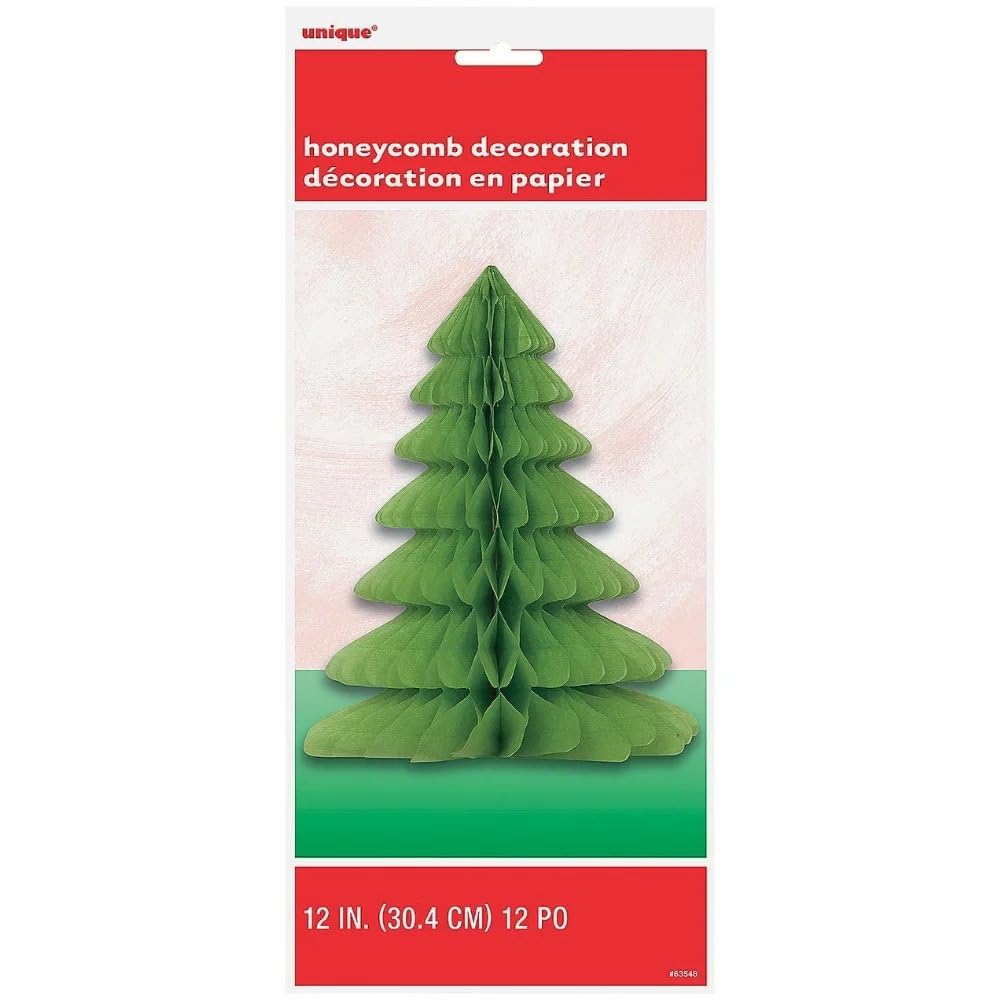 Unique Christmas Tree Honeycomb Centerpiece-12 | Green | 1 Pc Party Decoration, 12'', Multicolor