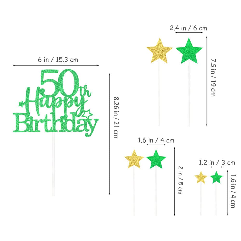 Pargleev Glittery 50th Birthday Cake Topper, Personalised Party Decoration, Green Gold, Model hbcp-ljcp50-221027