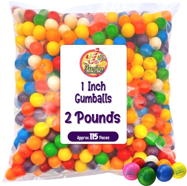 Gumballs 1 Inch - 2 Pound Bag - Gum Balls For Gumball Machine - Gumballs Bulk - Gum Ball Machine Refill - Assorted Fruit Flavor - Bubble Gum